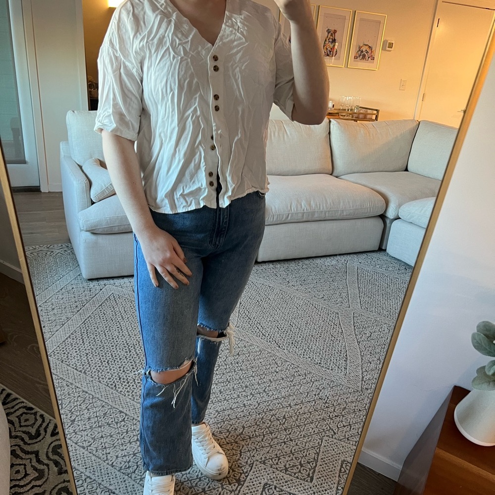Cropped white button up shirt